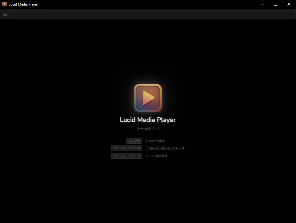 Lucid Media Player home screen showing keyboard shortcut hints